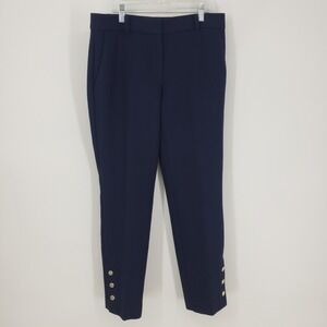 Ann Taylor Curvy Fit Ankle Dress Pants Gold Button Detail Size 2 Navy Blue Work